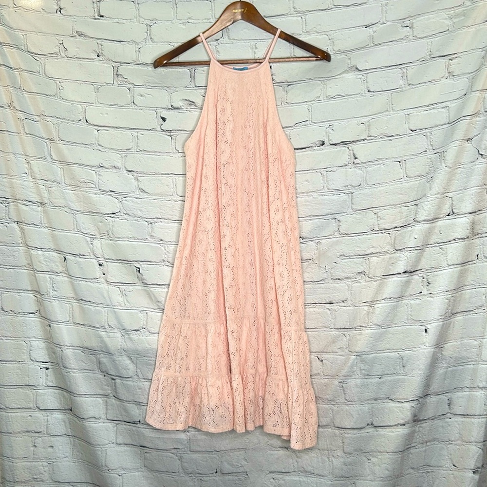 CeCe Pink Halter-Style Crochet Dress Size 8 Excellent Condition